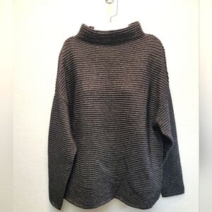 TAHARI Women's Size XL  Mock Turtleneck Sweater Black With Silver Threads
